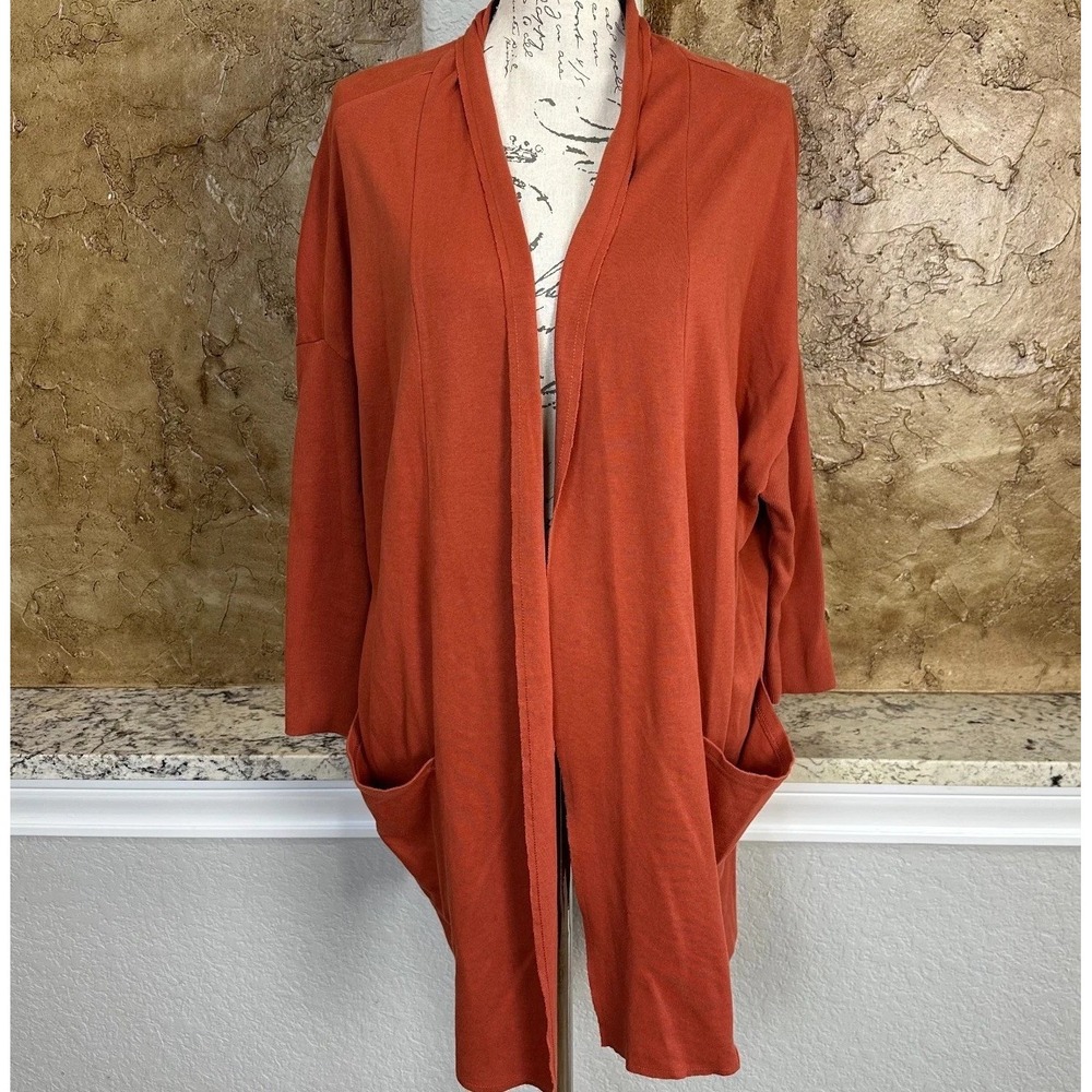 Pact Open Front Cardigan Womens XS Rust Orange 100% Organic Cotton Long Sleeve
